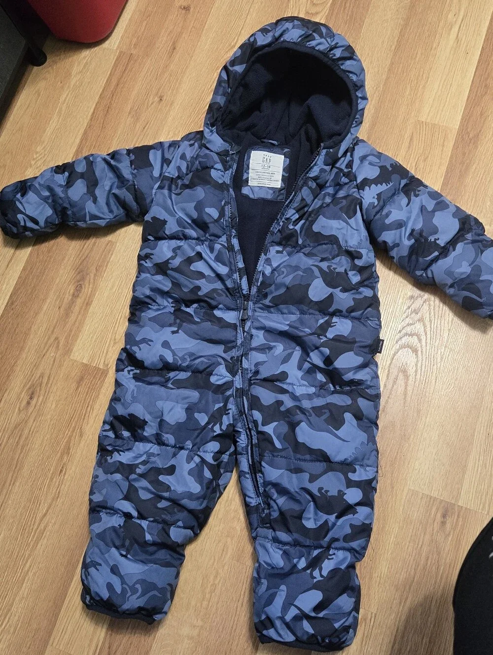 GAP Blue Camo Hooded One-Piece Snowsuit